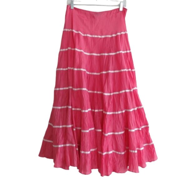 VINTAGE BETSEY JOHNSON Pink Taffeta Tiered Maxi Skirt Punk Fairy Grunge - Size 8 - Picture 1 of 16